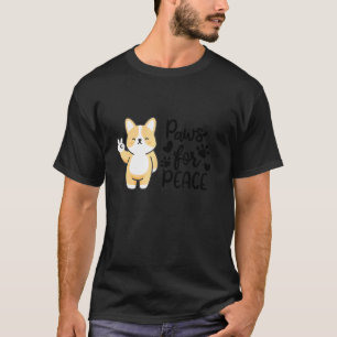 Lustige Pfoten für den Frieden Corgi Hund und Welp T-Shirt