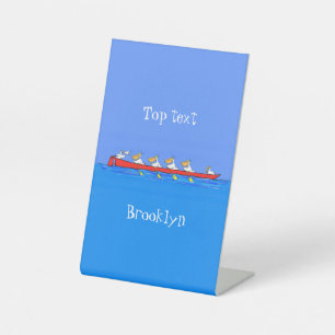 Lustige Pinguine rudern Cartoon-Illustration Sockelschild