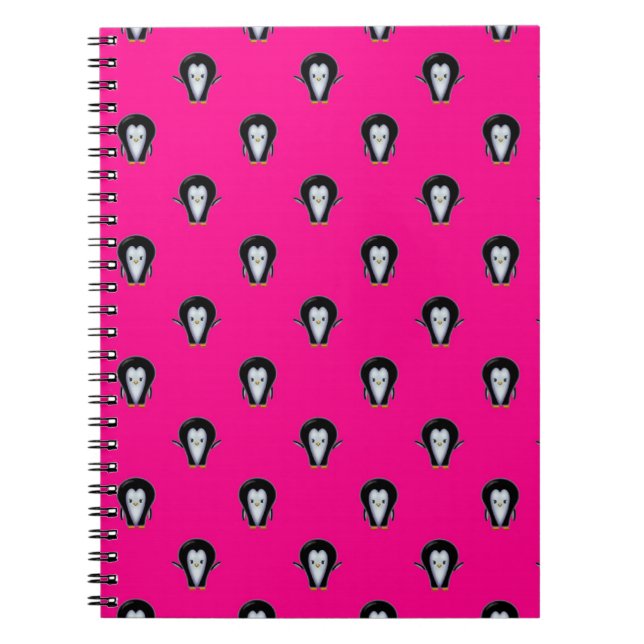 Lustige Pinguine über Hot-Pink-Muster Notizblock (Vorderseite)