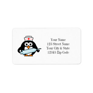 Lustige Pinguinkrankenschwester mit Adressaufkleber