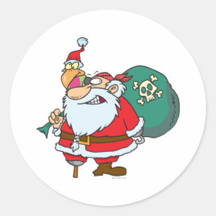 lustige Piraten-Santa und Weihnachtspapagei-Cartoo Runder Aufkleber