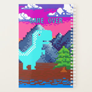 Lustige Pixel-Gamer-Pixelart-Dinosaurier-Illustrat Planer