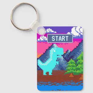Lustige Pixel-Gamer-Pixelart-Dinosaurier-Illustrat Schlüsselanhänger