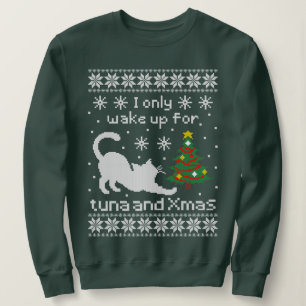 Lustige Pixel-Strick-Katze hässliches Weihnachts-S Sweatshirt