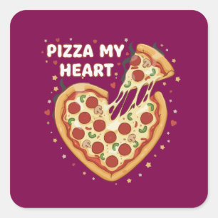 Lustige Pizza Mein Herz Pun   Süße Valentinstag-Fo Quadratischer Aufkleber