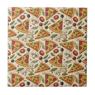 Lustige Pizza-Party-Peperoni-Pizza-Liebhaber-Essen Fliese