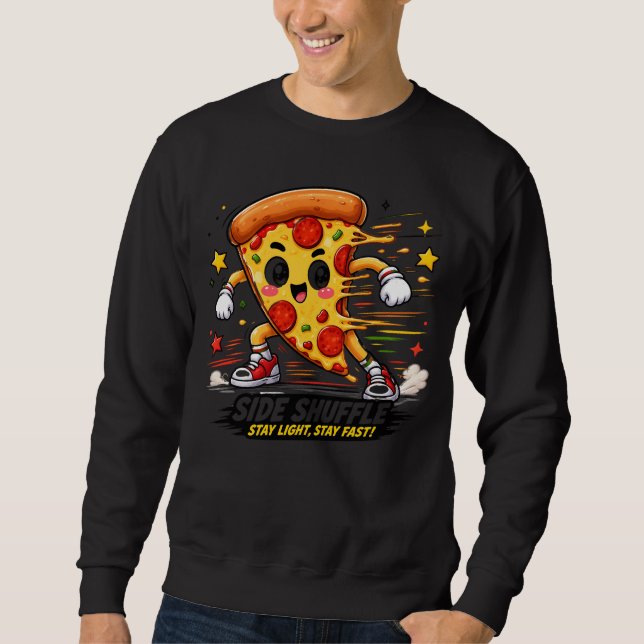 Lustige Pizza-Seit-Shuffle-Workout-Cartoon-Mascott Sweatshirt (Vorderseite)