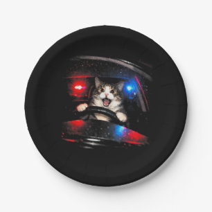 Lustige Polizei Katze fährt Auto Vintage Katze Mem Pappteller