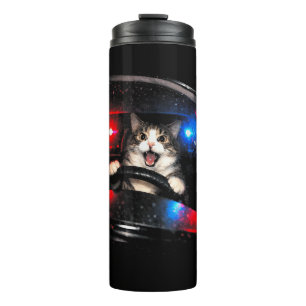 Lustige Polizei Katze fährt Auto Vintage Katze Mem Thermosbecher
