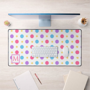 Lustige Polka-Punkt-Rosa-Lila-Blau-Monogramm Schreibtischunterlage
