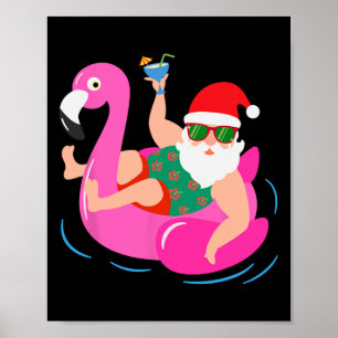 Lustige Poolparty Weihnachtsmann Sonnenbrille Flam Poster