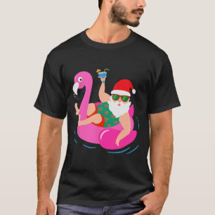 Lustige Poolparty Weihnachtsmann Sungles Flamingo T-Shirt