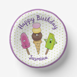 Lustige Popsicles und Eiscreme-Cartoon-Illustratio Pappteller
