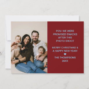 Lustige POV versprochene Snacks Familienfoto Weihn Feiertagskarte