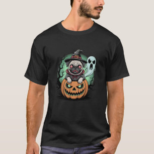 Lustige Pug-Rasse Haustier Halloween Kürbisse Hall T-Shirt