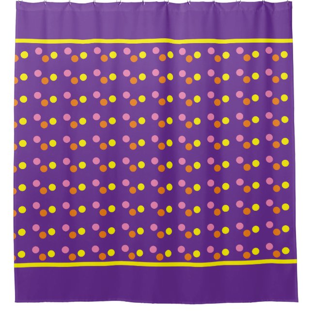 Lustige Punkte auf violettem Duschvorhang (Vorderseite)