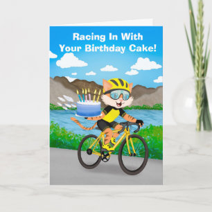 Lustige Radfahrende Katze Geburtstag Fahrrad Kuche Karte