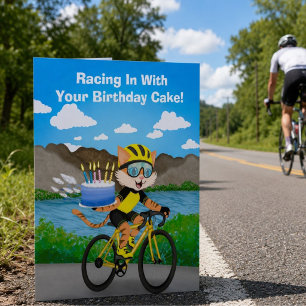 Lustige Radfahrende Katze Geburtstag Fahrrad Kuche Karte