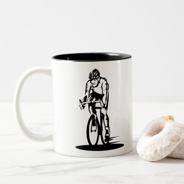 Lustige Radfahrer-Skizze - radfahrenkaffee-Tasse - Zweifarbige Tasse (Mit Donut)