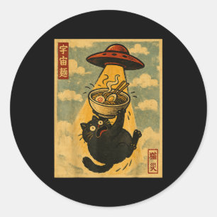 Lustige Ramen-Katze japanischer Anime-Ufo Männer F Runder Aufkleber