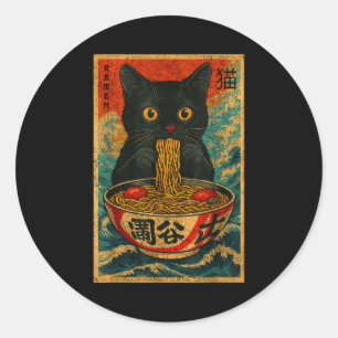 Lustige Ramen-Katze Japanischer Vintage Retro Nude Runder Aufkleber