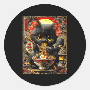 Lustige Ramen-Katze Nudelliebhaber Anime Otaku Runder Aufkleber