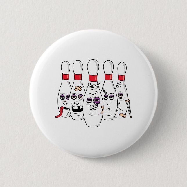Lustige ramponierte Bowlingpins Button (Vorderseite)