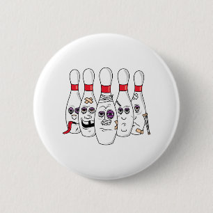 Lustige ramponierte Bowlingpins Button