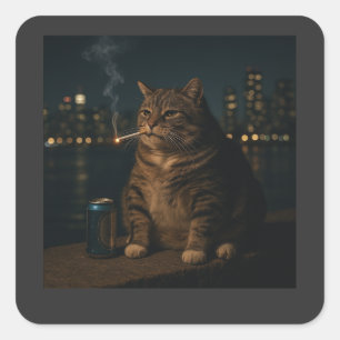 Lustige rauchende Katze Meme Dummes Brainrot Quadratischer Aufkleber