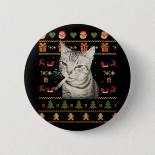 Lustige rauchende Katze Meme Weihnachten Hässliche Button