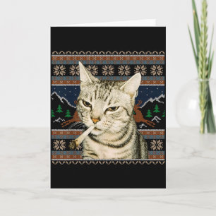 Lustige rauchende Katze Meme Weihnachten Hässliche Karte