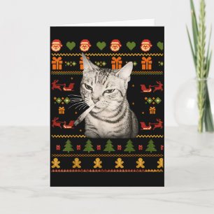 Lustige rauchende Katze Meme Weihnachten Hässliche Karte
