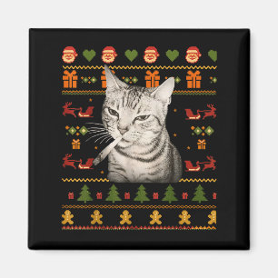 Lustige rauchende Katze Meme Weihnachten Hässliche Magnet
