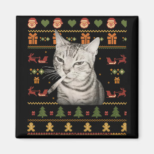Lustige rauchende Katze Meme Weihnachten Hässliche Magnet