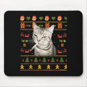 Lustige rauchende Katze Meme Weihnachten Hässliche Mousepad