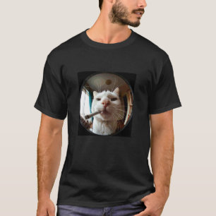 Lustige rauchende Katze Tür Betrachter Fischaugeno T-Shirt