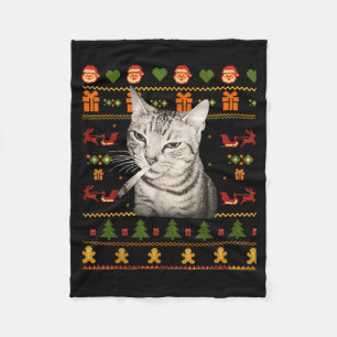 Lustige rauchende Katzen-Meme-Weihnachts-Ugly Swea Fleecedecke