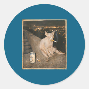 Lustige Rauchende Sphynx-Katze Meme Runder Aufkleber