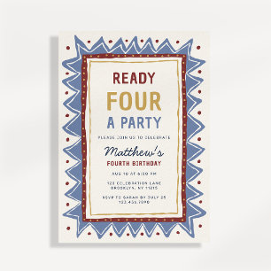 Lustige Ready Four a Party Jungen Geburtstagseinla Einladung