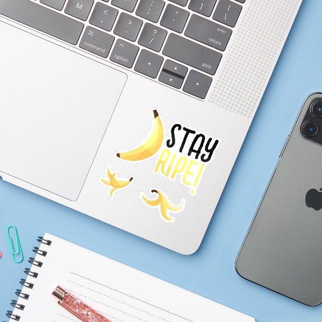 Lustige Retro-Bananen-Partygeschenke-Wortspiele Ed Aufkleber (Laptop mit iPhone)