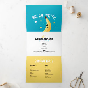 Lustige Retro-Bananen-Partygeschenke-Wortspiele Ed Dreifach Gefaltete Einladung