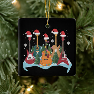 Lustige Retro-Gitarre Weihnachtsbaum Weihnachten X Keramikornament
