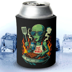 Lustige Retro grüne Alien UFO BBQ Grill Sonnenbril Dosenkühler