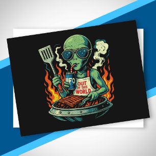 Lustige Retro grüne Alien UFO BBQ Grill Sonnenbril Feiertagspostkarte