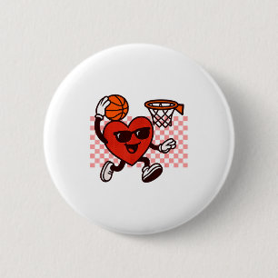 Lustige Retro-Herz-Grafik Basketballspieler Kinder Button