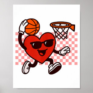 Lustige Retro-Herz-Grafik Basketballspieler Kinder Poster