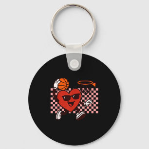 Lustige Retro-Herz-Grafik Basketballspieler Kinder Schlüsselanhänger