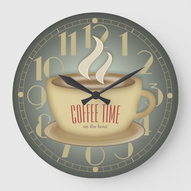 Lustige Retro Kaffee-Zeit-Gewohnheits-Farbe Große Wanduhr (Vorderseite)