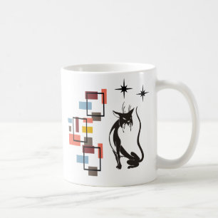 Lustige Retro-Katze Mid Century Squares Katze Kaffeetasse