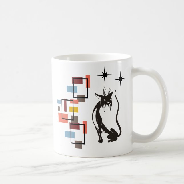 Lustige Retro-Katze Mid Century Squares Katze Kaffeetasse (Rechts)